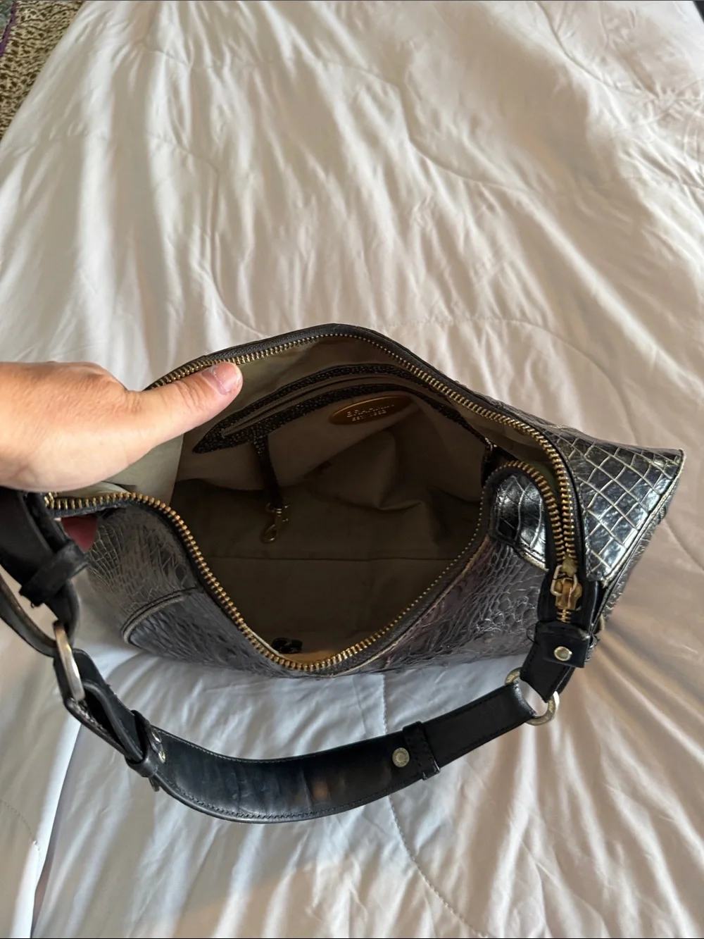 Brahmin Black Croc-Embossed Hobo Shoulder Bag